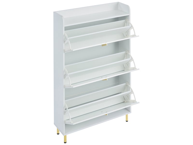 Armoire à Chaussures UEV Avec 3 Abattants - Meuble Rangement étagères Réglables, Design Gravé, Anti-basculement 50x24x131 Cm