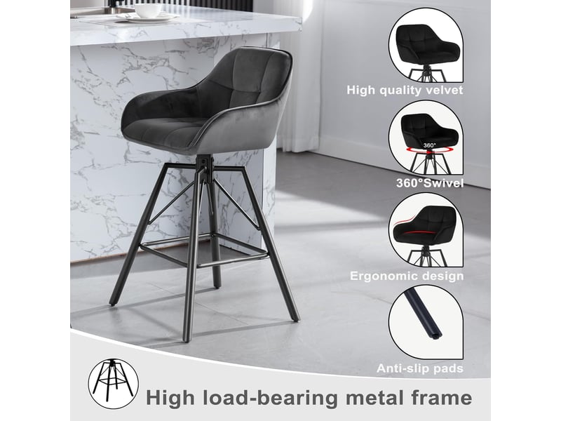 Lot De 2 Tabourets De Bar ML-Design Simili Anthracite - Hauteur Réglable 63-83cm, Pivotant 360°, Avec Dossier