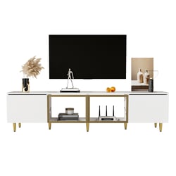 Meuble TV Campagne ISIS 113cm - Bois Et Noir - 2 Placards + 2 Étagères - Pour TV Jusqu'à 40"