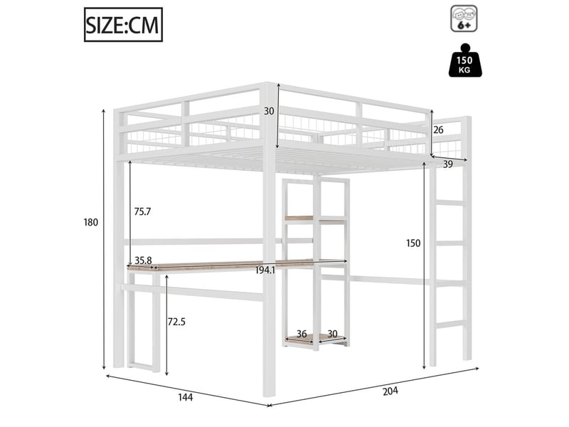 Lit Mezzanine Avec Bureau 90x200 Cm - Noir - Étagères, Tiroirs, LED RGB, Prise USB - Gain De Place Maxi - Sans Matelas
