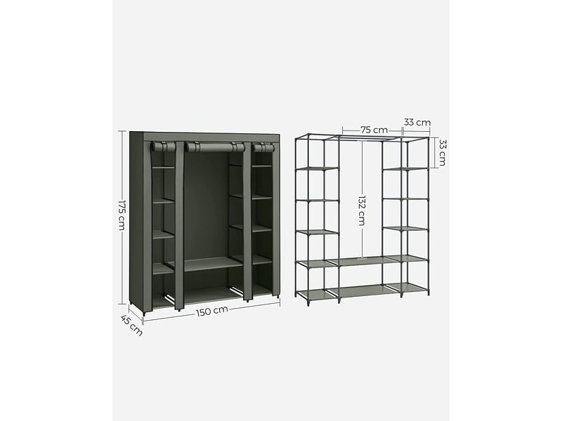 Armoire De Rangement Portable 5 étages 125x28x40 Cm - En Acier Et Tissu Anti-poussière Pour Vêtements