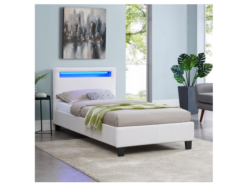 Lit Simple 90x190 Cm Avec LED IDIMEX - Sommier Inclus - Tête De Lit Rembourrée Noir - Moderne Et Fonctionnel