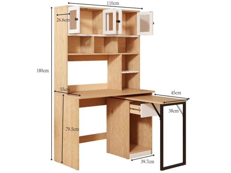 Bureau D'angle MERAX Avec étagère, Vitrine LED Et Niche Pour Chat - 120x80x180 Cm, Blanc