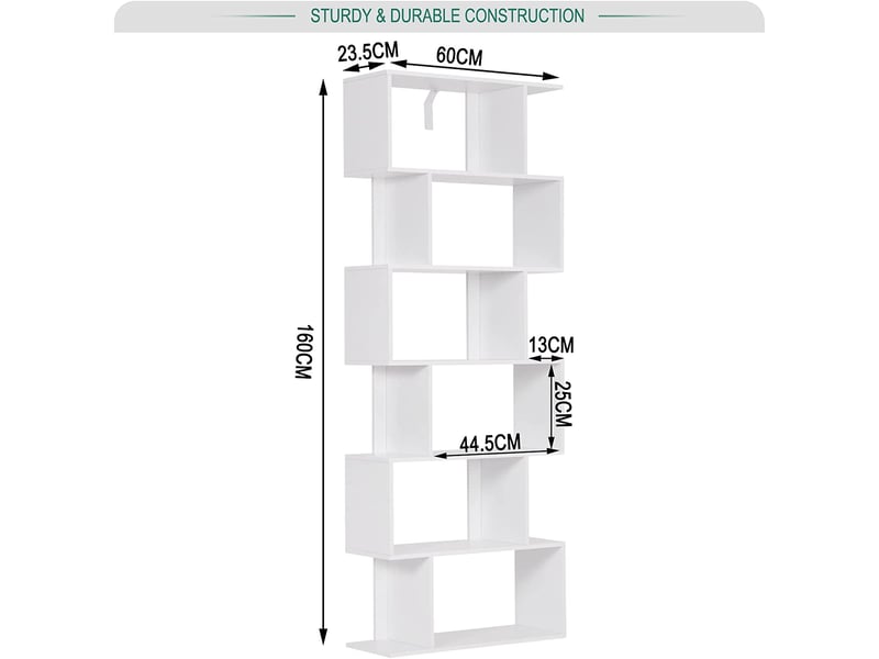 Bibliothèque HOMCOM 6 Niveaux Design Irrégulier - Blanc - Dimensions 60x21x162,5 Cm - En MDF - Pour Salon, Chambre, Bureau