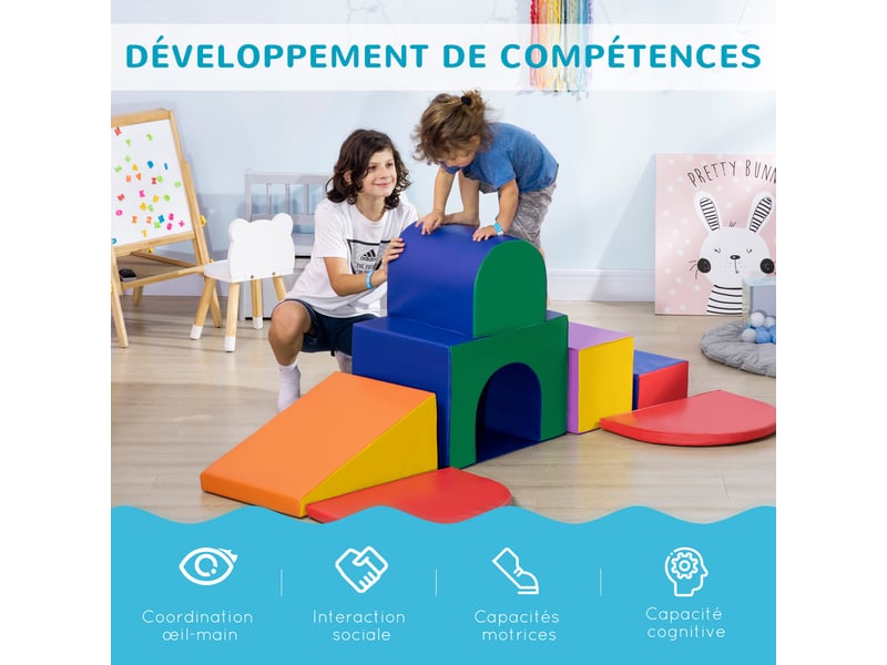 Parcours Motricité En Mousse – 5 Blocs EPE – Formes Et Couleurs Variées – Dès 3 Ans – Revêtement PU