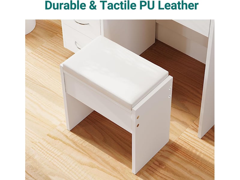 Tabouret Coiffeuse Bois Blanc 43x40x24cm - Siège Rembourré Confortable Pour Maquillage