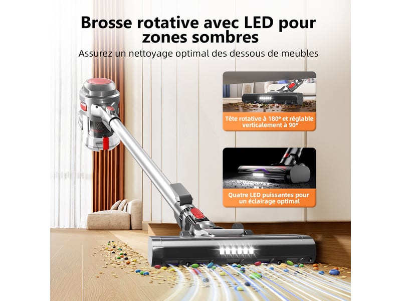 Aspirateur balai Laresar Aspirateur balai sans fil Ultra 7 Aspiration puissante de 550 W/45 kPa Écran tactile 60 minutes d'autonomie