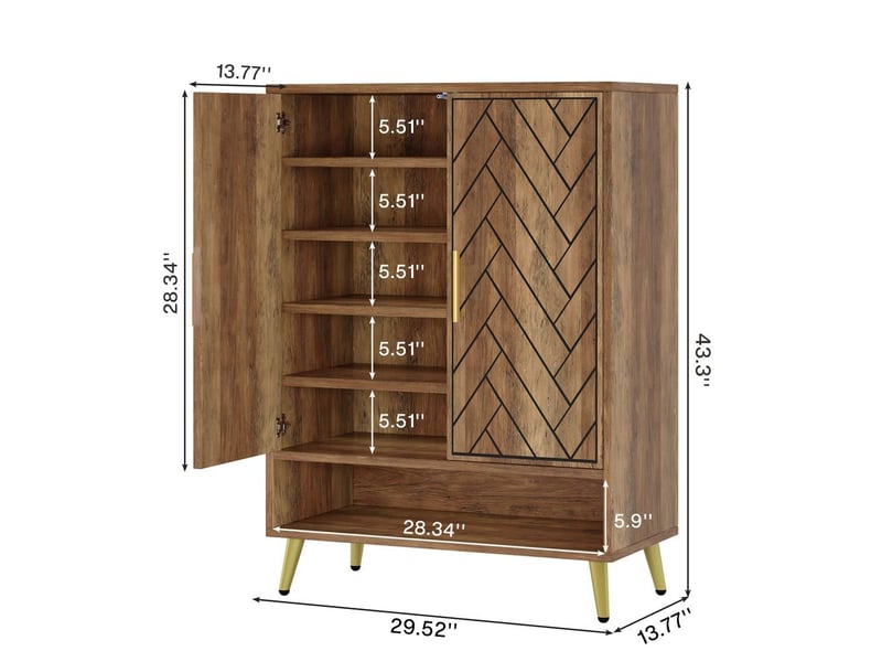 Meuble à Chaussures Étroit 2 Portes En Rotin – Rangement Jusqu’à 28 Paires – Pour Entrée, Salon, Couloir (80 X 24 X 102 Cm) - 10
