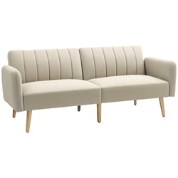 Canapé-Convertible 2 Places En Tissu Lin (Beige) Avec Matelas Intégré - Canapé-lit Pliable Pour Salon Ou Studio - 8