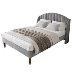 Lit Rembourré Beige 160x200 Avec Rangement Hydraulique - Lit Coffre Velours Tête De Lit Vague, Grand Lit Adulte Confortable