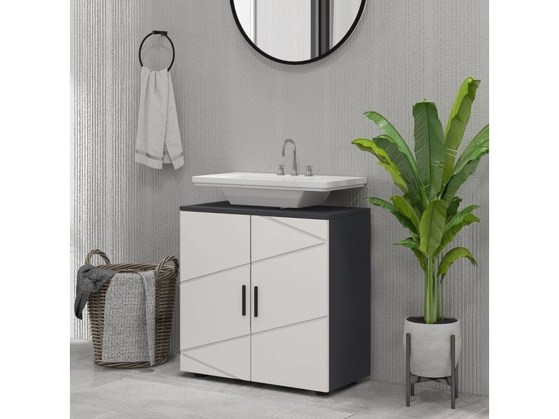 850544& Meuble sous lavabo Noir Chêne 60x30x60 cm - Bois - Panneaux de