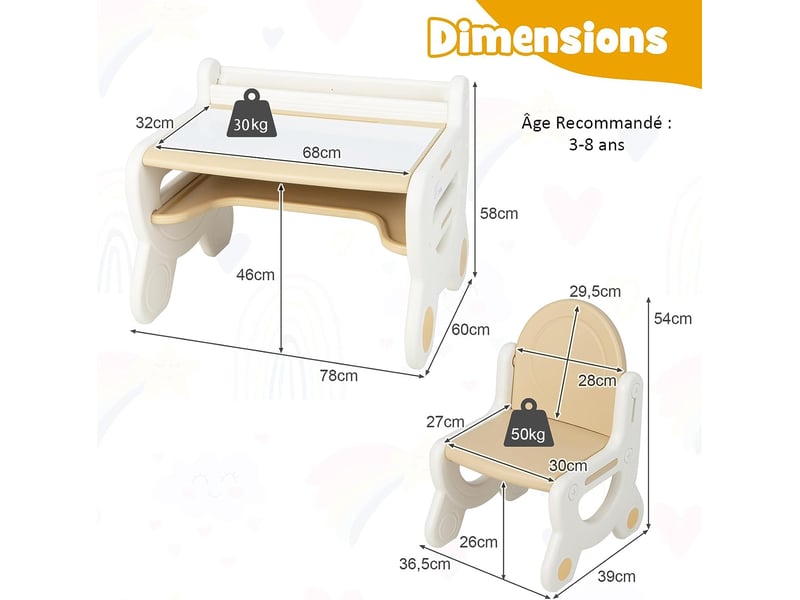 Table Multifonction Enfant Table Avec 2 Chaises Enfants 3-6 Ans