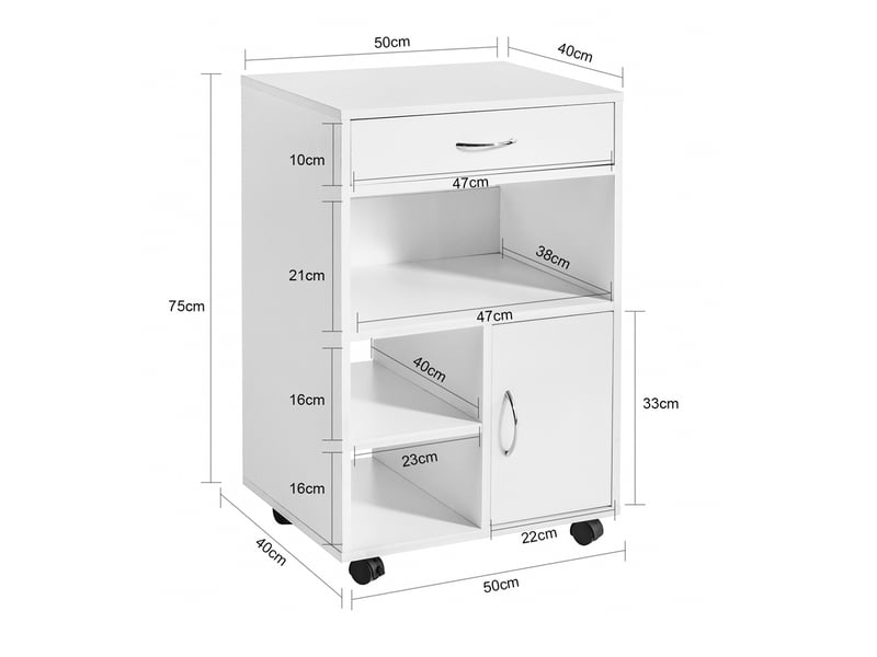 Rangement Imprimante Tiroir Meuble Roulant Imprimante Avec Tiroir Et Porte - 50x75x40cm, Blanc, Rangement Bureau Mobile Rangement Imprimante Tiroir Meuble Roulant Imprimante Avec Tiroir Et Porte - 50x75x40cm, Blanc, Rangement Bureau Mobile