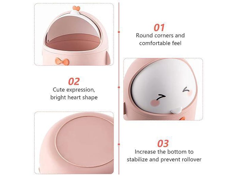 Mini Poubelle De Bureau Mignonne Avec Couvercle – Corbeille Dessin Animé Pour Bureau, Salle De Bain, Cuisine - 6