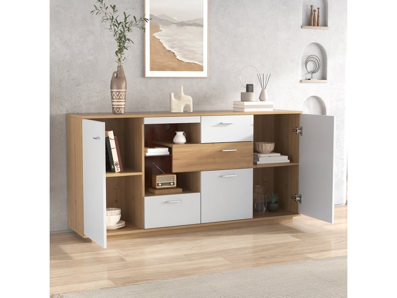 Armoire Vitrine 82x30x150 Cm Gecheer - Meuble Rangement Avec 4 Compartiments Et 2 Portes