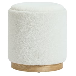 Pouf Rond Miliboo Amaya – Tissu Effet Laine Bouclée Blanc Cassé, Pied Métal Doré, Diamètre 40 Cm | Décoration Salon Moderne