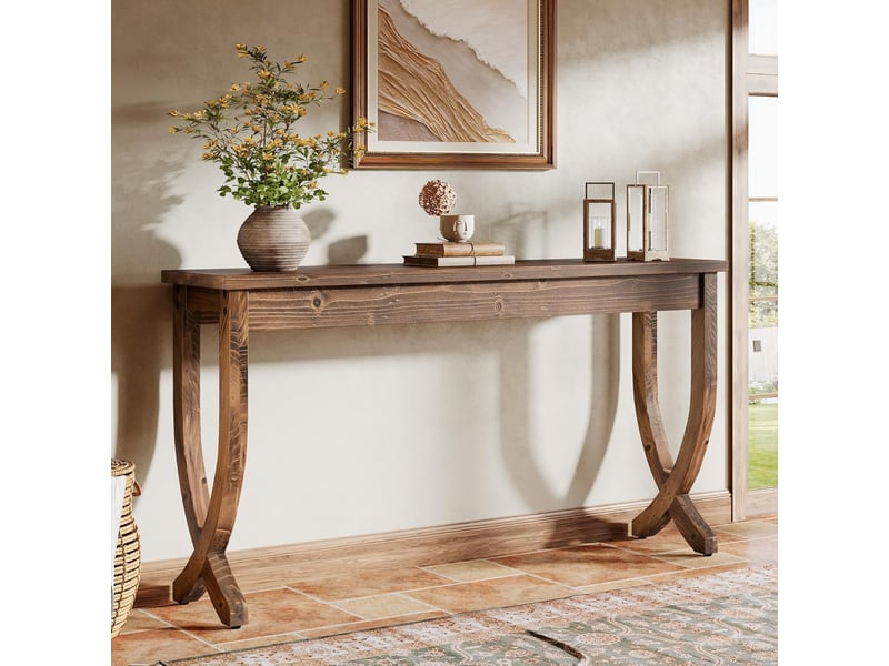 Tribesigns Table Console 160 Cm - Table D'Entrée 2 Niveaux Style Ferme, Marron Rustique Et Gris