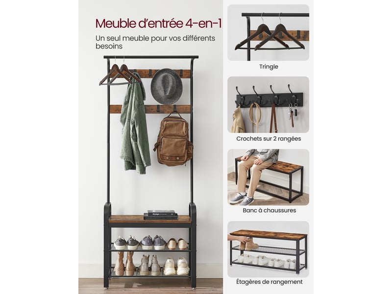 MARK ADLER Keeper 5.0 Porte-Manteau XXL Multifonctionnel - Étagère à Chaussures 8 Niveaux, Acier Stable, Noir - 36x162x177 Cm