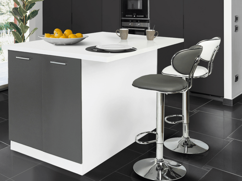 Îlot Central Cuisine IDMarket UGO 110cm - Plateau Bois Gris/Blanc - Rangements Intégrés