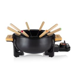 Service à Fondue Bourguignonne 6 Fourchettes – Poêlon Fonte Émaillée Rouge – Réchaud Inclus – HHF0255