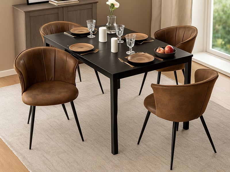 Lot De 4 Chaises De Salle à Manger Design Rétro - Assise Velours Noir, Pieds Métalliques - Neuf, Marque ECD-Germany
