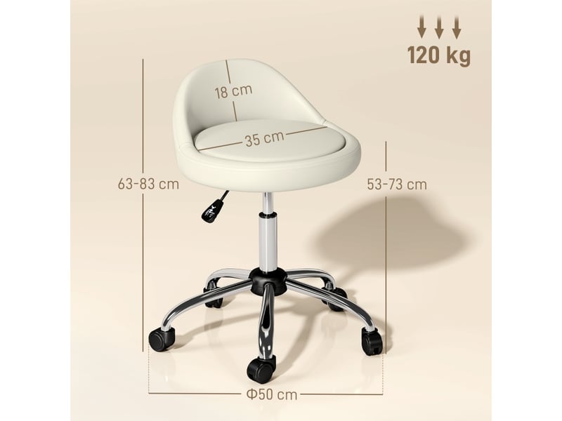 Tabouret Pivotant Avec Roulettes Et Coussin Rond - Hauteur Réglable 43-55 Cm - Pour Bureau, Maquillage, Salon - Noir