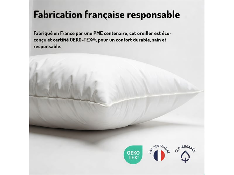 Oreiller Edona L’Inspiré 50x70 Cm – Confort Ferme, Coton Français, écoresponsable