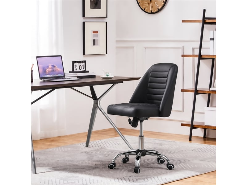 Chaise De Bureau Yaheetech - Dossier Moyen Similicuir - Blanc Avec Roulettes
