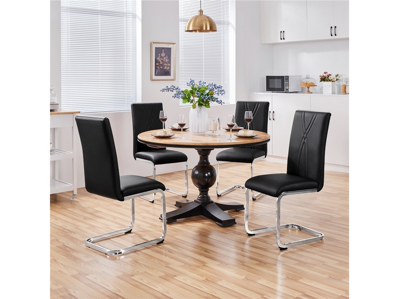 Fauteuil De Salle à Manger En Similicuir – Dossier Capitonné, Pieds Métal, Charge 120kg, Couleur Marron - 6