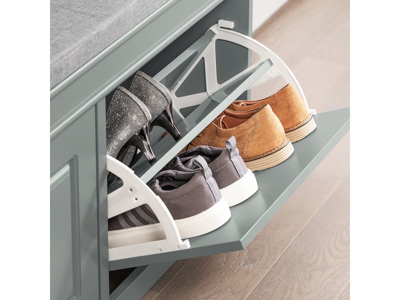 Banc Armoire à Chaussures Avec Coussin - 100x30x51 Cm - Rangement 15 Paires - Chêne Et Simili Cuir Noir - 4