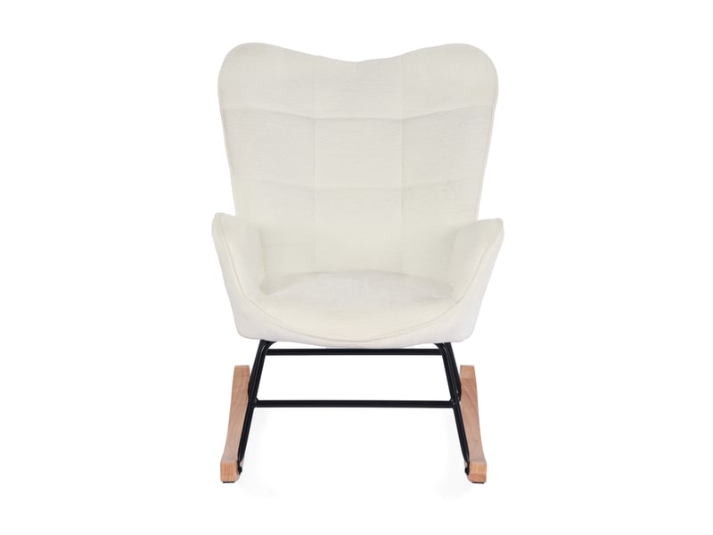 Fauteuil à Bascule Allaitement En Velours Teddy - Confort Scandinave, Pieds Bois Et Métal - Supporte Jusqu'à 136 Kg - Blanc - 12