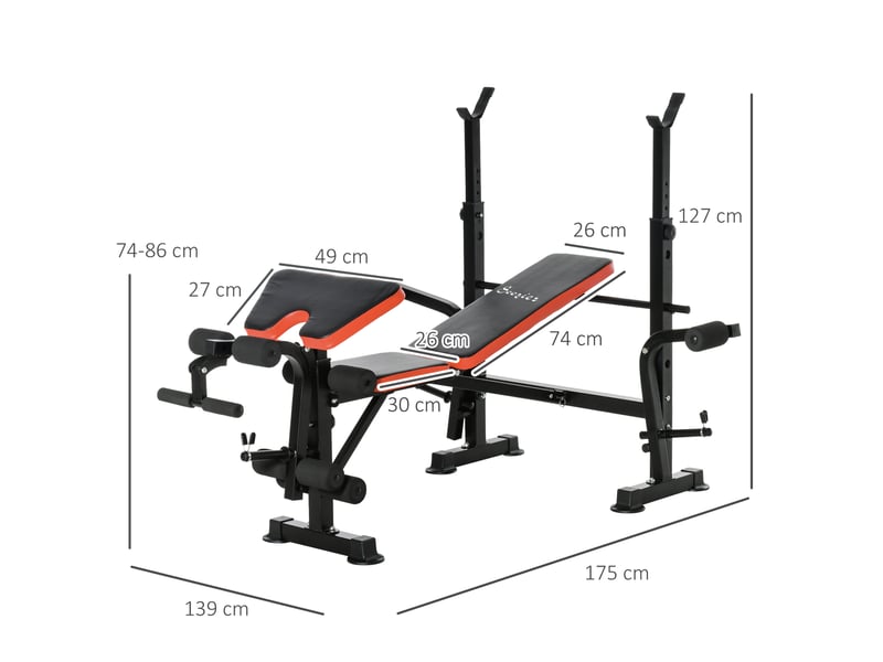 Banc De Musculation HOMCOM – Dossier Réglable, Curleur, Cordes De Traction, Support Barre/haltères, Structure Acier
