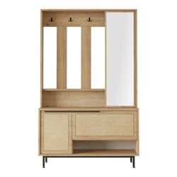 Meuble D'Entrée Vladon Loret Mini - Commode à Chaussures, Miroir, Porte-Manteaux - Blanc Mat