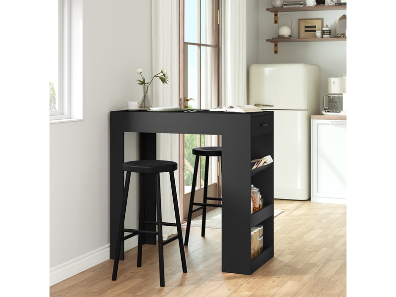 Table De Bar WOLTU 120x50x90 Cm - Avec Tiroir Et étagères Latérales | Bois D'ingénierie Chêne Clair Et Blanc | Meuble Cuisine Salon Multifonction