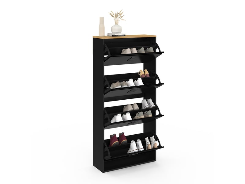 Meuble à Chaussures ESTER IDMarket 3 Portes - 18 Paires - Design Industriel Noir Et Bois