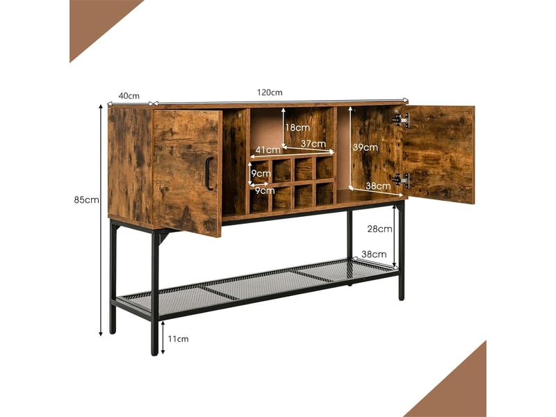 Buffet D'angle Industriel COSTWAY - 48x48x130cm | Étagères Réglables, Porte-verres | Marron Rustique