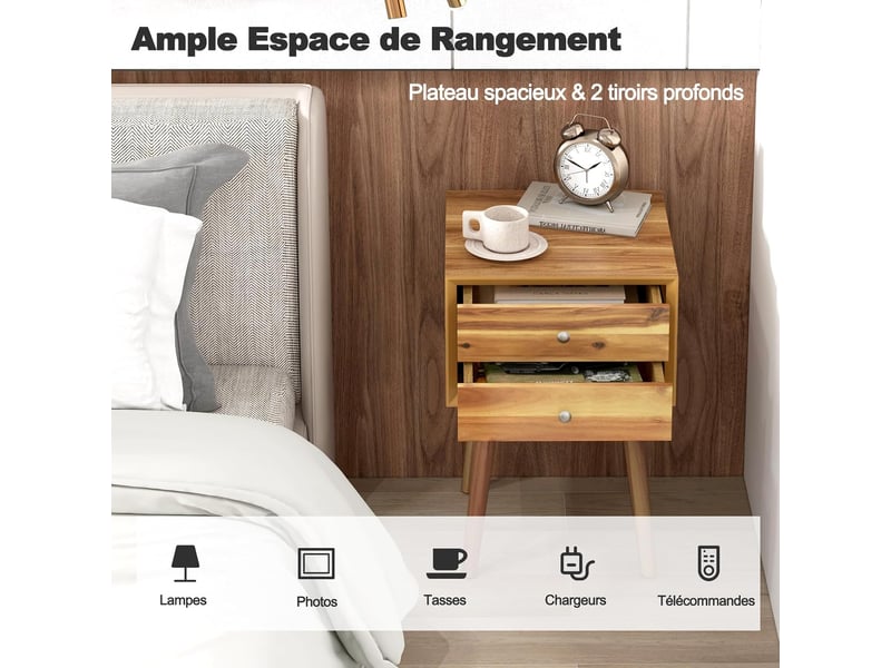IBUYKE Table De Chevet En Rotin - Table D'appoint Bohème Avec Tiroir - Étagère Ouverte - Table De Chevet Avec Pieds - Pour Chambre à Coucher, Salon Et Petites Pièces - Naturel