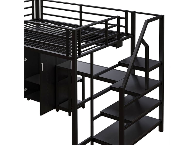 Lit Mezzanine 140x200 Cm Avec échelle Et Rangements - Cadre En Fer, Armoire Intégrée, Idéal Pour Enfant Ou Ado