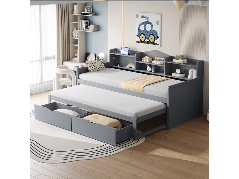 Canapé-lit 90x190 Avec LED Et USB – Banquette 2 Tiroirs, Sommier Lattes Métal, Dossier Réversible, éclairage RGB Contrôlable Par Appli - 12