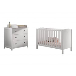 Chambre Bébé Roba Gabriella - Lit Évolutif 70x140cm + Commode à Langer - Blanc/Chêne