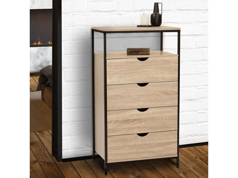 Commode 4 Tiroirs Detroit 80cm Design Industriel Bois Et Métal Noir IDMarket