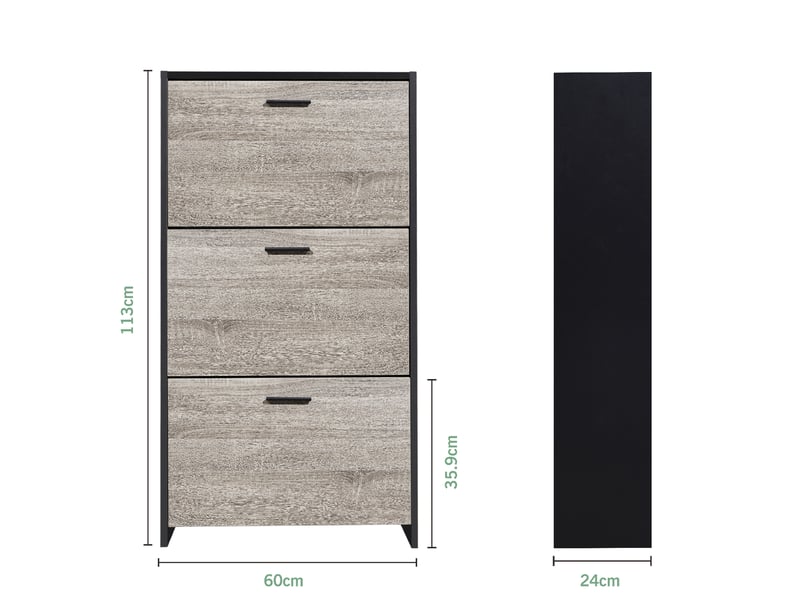 Meuble à Chaussures Bois Avec 3 Portes Rabattantes - 18 Paires, étagères Réglables - 60x24x113 Cm - Pour Entrée Ou Couloir étroit - 6
