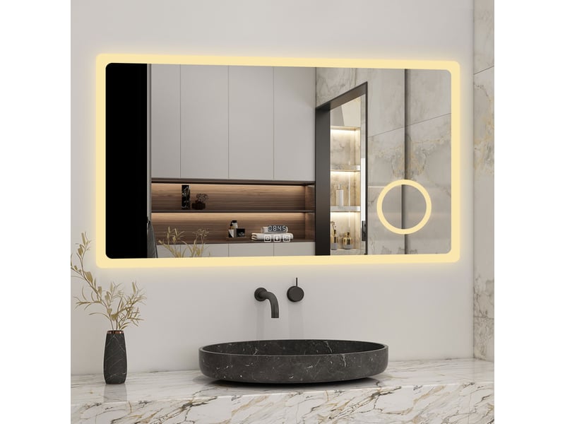 Miroir De Salle De Bain LED Osaka Avec Horloge Bluetooth - Interrupteur - Moderne