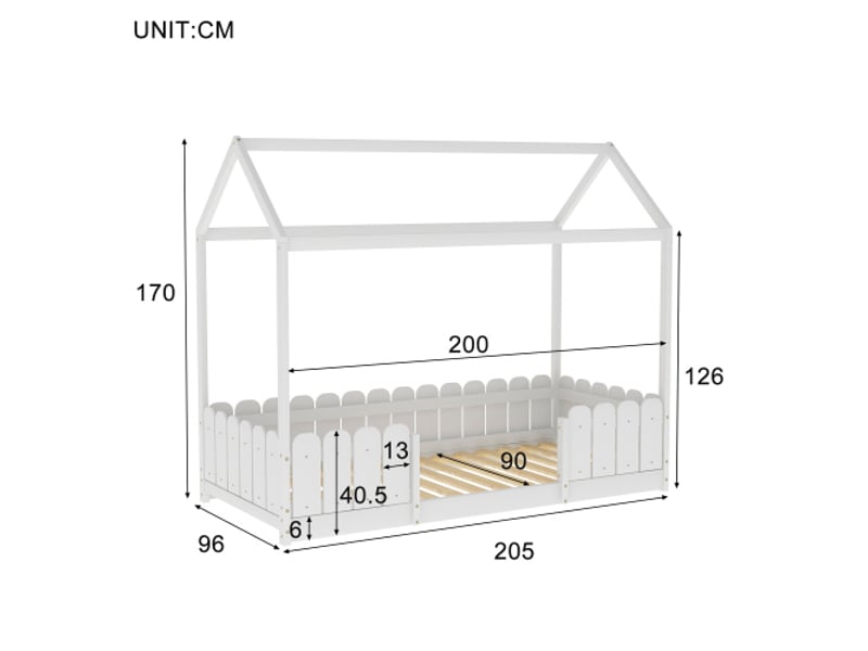 Lit Cabane En Bois Pour Enfant - 90x200 Cm - Blanc - Avec Barrières De Sécurité Et Sommier à Lattes - Capacité 120kg - Pour Garçons Et Filles