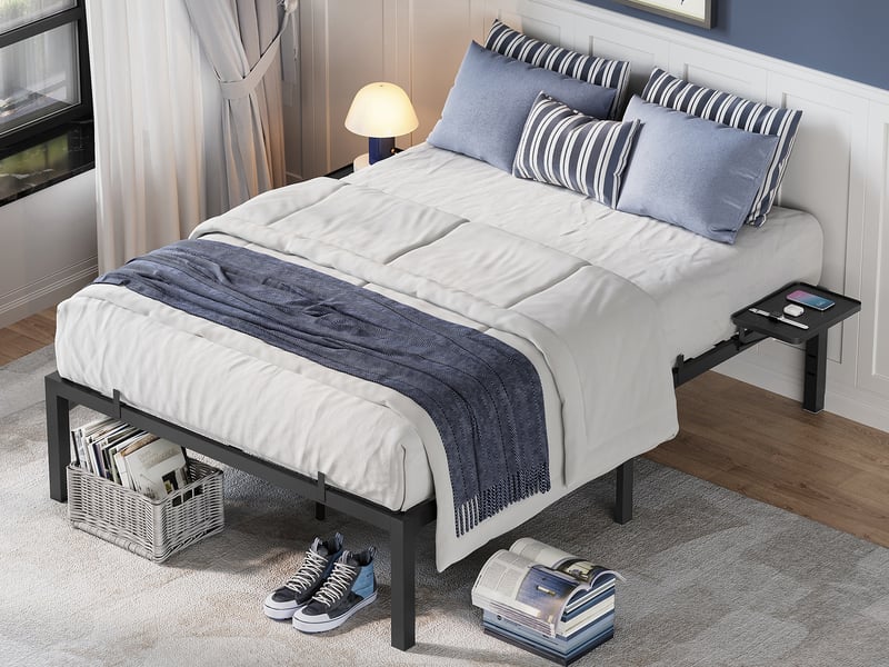 Lit Métal 140x200 Plateforme Cadre De Lit Double 140x200cm GIANTEX - Métal Avec Sommier Lattes - Plateforme Avec Rangement Lit Plateforme Rangement