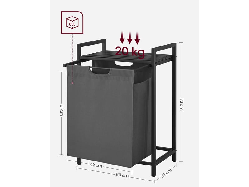 Panier à Linge Pliable Mezzar 90L - Tissu Oxford - Poignées - Pour Salle De Bains Ou Chambre - Noir