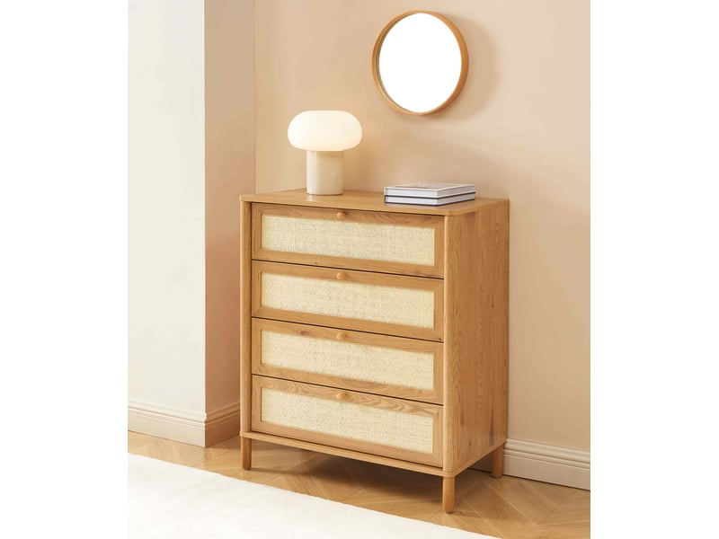 Meuble De Salle De Bain HAIDA 80 Cm - Effet Chêne Et Rotin - 2 Portes + 1 Tiroir - Design Naturel - 6