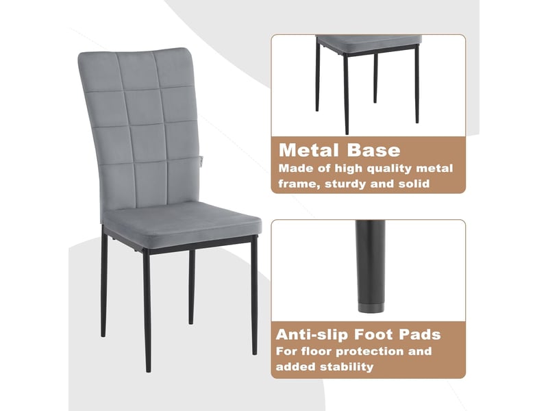 Chaises De Salle à Manger En Velours - Lot De 4, Dossier Ajouré, Rembourrage Confortable (gris Foncé) - 5