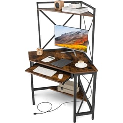 Bureau En L VASAGLE Avec 2 Tiroirs - 105x135x89.5cm - Support écran Réglable - Marron Rustique - Charge 50kg