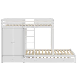 Lit Mezzanine 140x200cm Avec Bureau Et LED - Lit Superposé Gaming Avec Tiroirs Et Portant - Pin Massif Blanc - 3